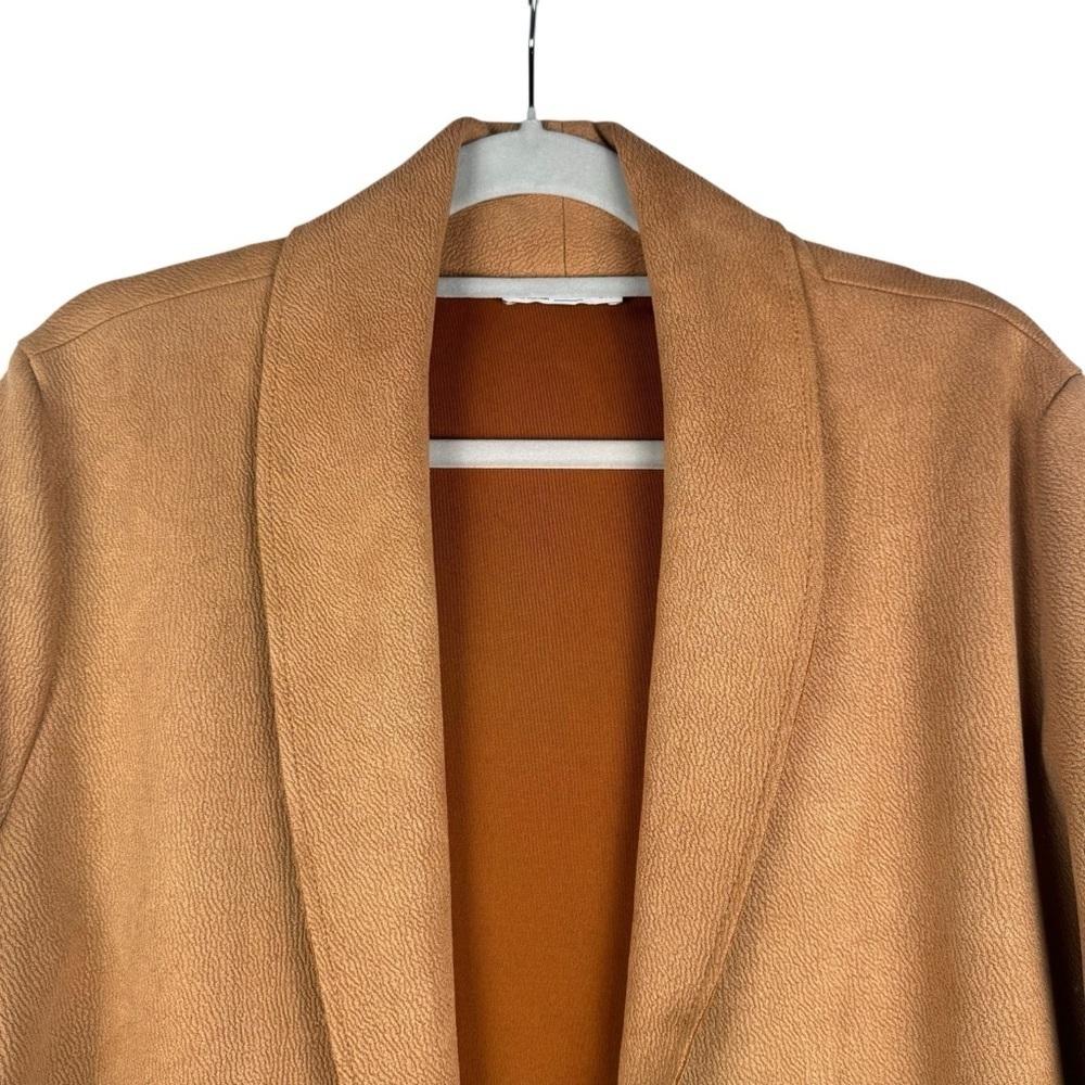Zara Women’s Faux Suede Open Front Coat Size Large Casual Soft Long Jacket Tan - Picture 3 of 9